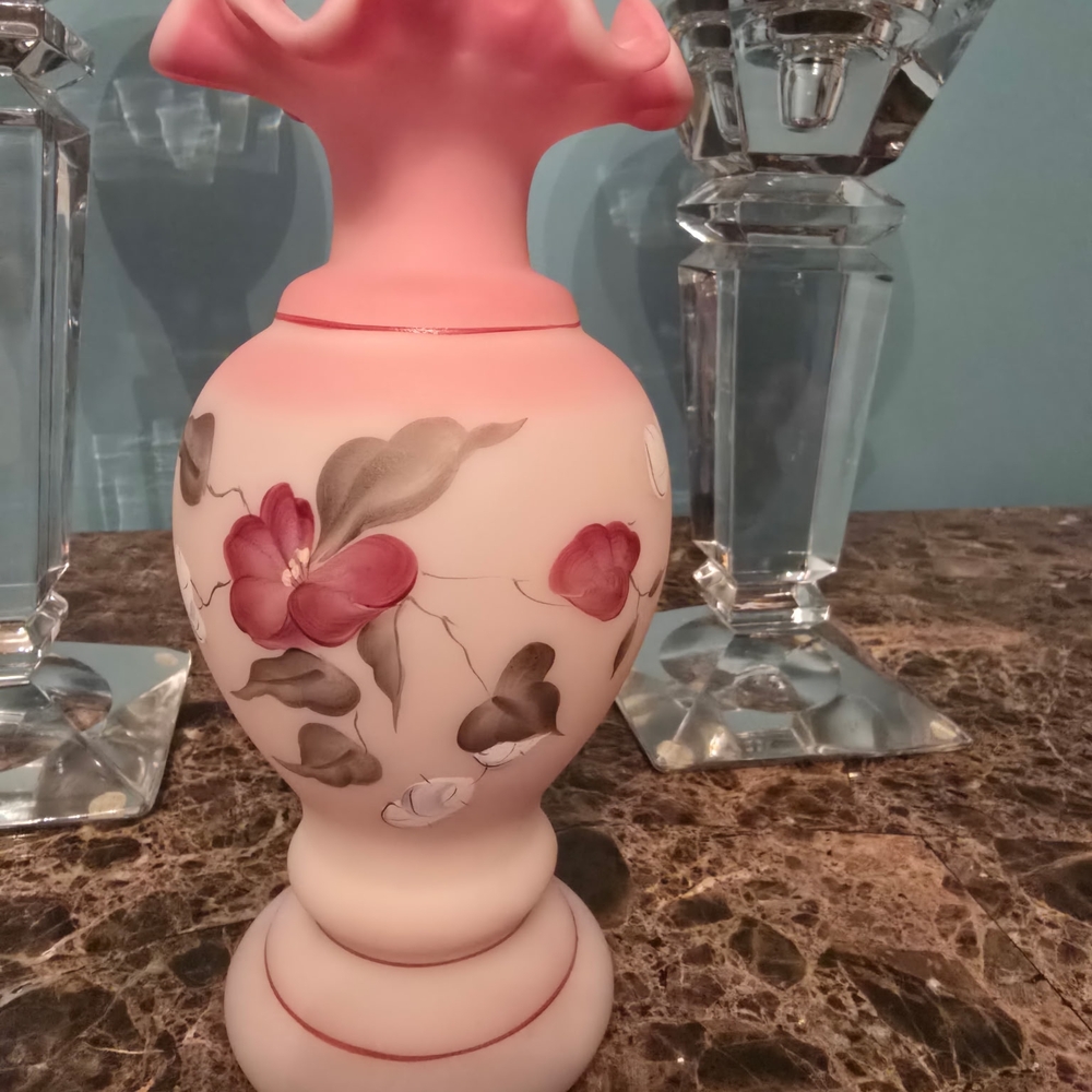 Fenton Pink and Cream Floral Vase